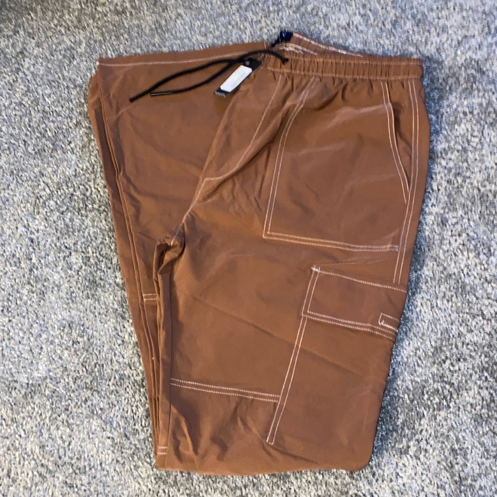 Elastic Waist Slim Flare Contrast Stitch Cargo Trouser